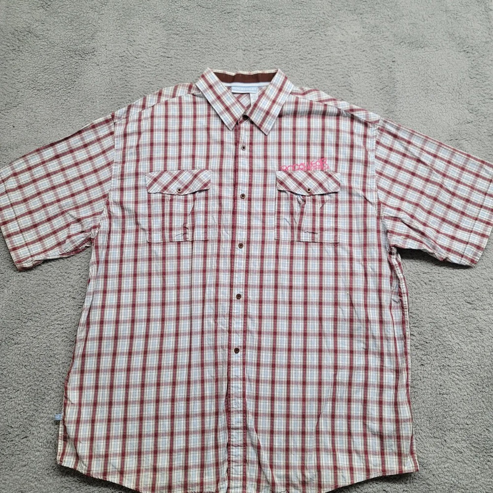 RocaWear Shirt Mens 4X Off White Plaid Spellout Logo Pockets Casual Short Sleeve